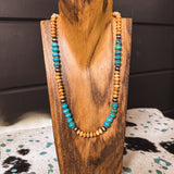 8mm Faux Silver Orange + Turq Layering Necklace