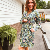 Avocado Lime Mix Print Tie Waist Dress
