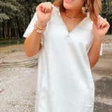 White Denim Collared Zip Dress