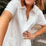 White Denim Collared Zip Dress