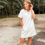 White Denim Collared Zip Dress