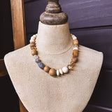 Matte Neutral Wood Statement Necklace