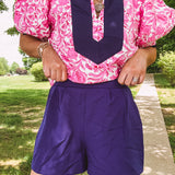 Navy Pleated Short with Side Pocket