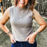 Micro Rib Mock Neck Tank