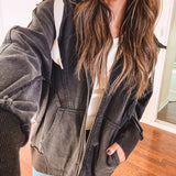 Washed Black Zip Up Hooded Jacket