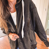 Washed Black Zip Up Hooded Jacket
