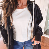 Round Neck Ribbed Contrast Stitch Top