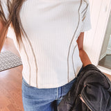 Round Neck Ribbed Contrast Stitch Top
