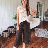 Black Mineral Wash Drawstring Wooden Button Pant