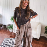 Washed Wide Leg Pocket Pant