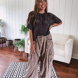 Washed Wide Leg Pocket Pant