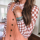 Brown + Salmon Checker Sheer Mesh