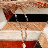 Gold Chainlink Teardrop Rhinestone Necklace