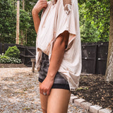 Almond Jersey Dolman with Crochet Shoulder Detail