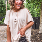Almond Jersey Dolman with Crochet Shoulder Detail