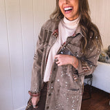 Brown Mineral Wash Paint Splatter Starburst Jacket