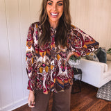 Ruby + Amber Printed Long Sleeve Button Down Top