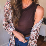 Espresso Rib Tank with Ruffle Detail