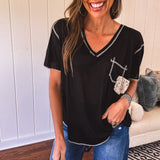 Easy Breezy Pocket Contrast V Neck Tee