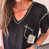 Easy Breezy Pocket Contrast V Neck Tee