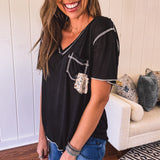Easy Breezy Pocket Contrast V Neck Tee