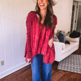 Brick Washed Long Sleeve Tunic Top