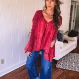 Brick Washed Long Sleeve Tunic Top