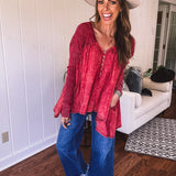 Brick Washed Long Sleeve Tunic Top