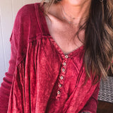 Brick Washed Long Sleeve Tunic Top