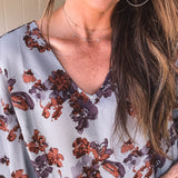 Turkish Blue Floral Long Sleeve Blouse