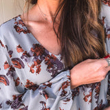 Turkish Blue Floral Long Sleeve Blouse