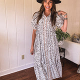 Cream Whimsical Leo Midi Button Front Dress