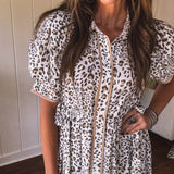 Cream Whimsical Leo Midi Button Front Dress