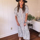 Cream Whimsical Leo Midi Button Front Dress