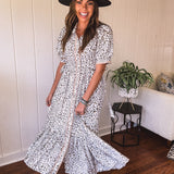 Cream Whimsical Leo Midi Button Front Dress