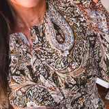 Olive Woven Print Tiered Maxi Dress Flutter Sleeve