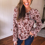 Amber Mix Print Square Yoke Embroidered Top