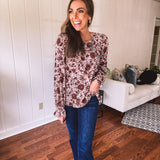 Amber Mix Print Square Yoke Embroidered Top