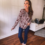 Amber Mix Print Square Yoke Embroidered Top