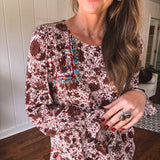 Amber Mix Print Square Yoke Embroidered Top