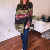 Black Washed Double Layer Plaid Mix Crew