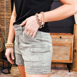 High Rise Side Pocket Cargo Shorts