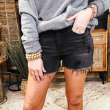 Dark Moss Mid Rise Shorts with Fray Hem