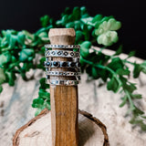 Aztec Stamp Onyx SS 5 Row Ring