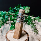 Aztec Stamp Onyx SS 5 Row Ring