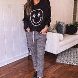 Black Happy Bolt Woven Pullover