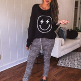 Black Happy Bolt Woven Pullover