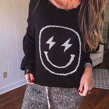 Black Happy Bolt Woven Pullover
