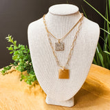 Double Layer Square Tag Pave Necklace
