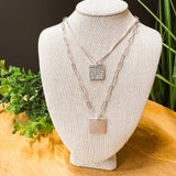 Double Layer Square Tag Pave Necklace